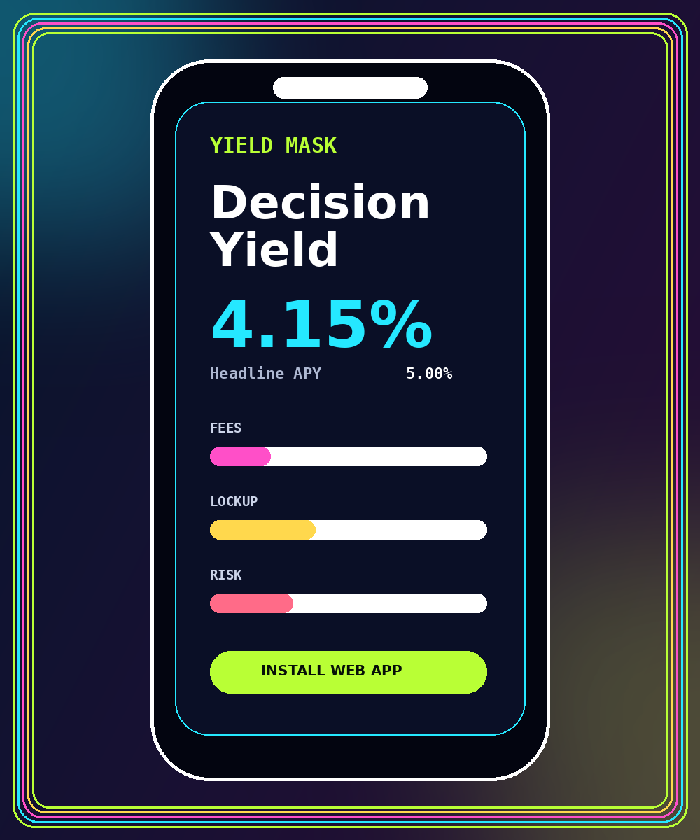 YieldMask progressive web app displayed on a smartphone